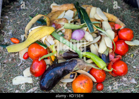 Stapel der zerlegten Gemüse in einem komposter. Stockfoto