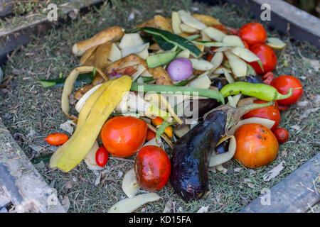 Stapel der zerlegten Gemüse in einem komposter. Stockfoto