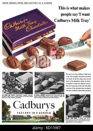 1955 britischen Werbung für Cadbury Milk Tray Pralinen. Stockfoto