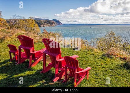 Adirondack Stühle, Küste, Fundy National Park, New Brunswick, Kanada Stockfoto