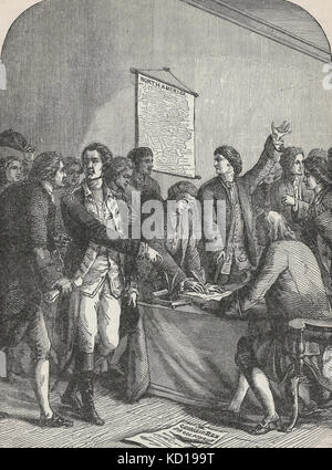Die Unterzeichnung der Erklärung der amerikanischen Unabhängigkeit, Juli 1776 Stockfoto
