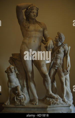 Ludovisi dionysus. Statue des Dionysos mit Panther und Satyr. Marmor. römische Arbeit des 2. Jahrhunderts. Palazzo Altemps. nationalen Römischen Museum. Rom. Italien. Stockfoto