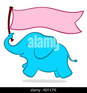 Cute cartoon Baby Elefant mit Pink Flag Kopie Raum, Grußkarten design Elements - Vector Illustration Stock Vektor