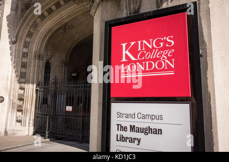 King's College London, Strand Campus, die maughan Bibliothek, Eingang und unterzeichnen. London, Großbritannien Stockfoto