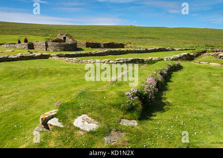 Überreste von keltischen und Wikingersiedlungen auf dem Brough of Birsay, Orkney, Schottland, Großbritannien. Stockfoto