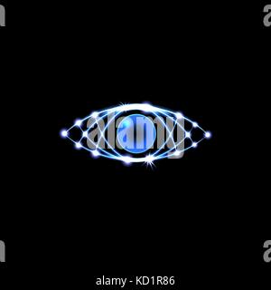 Brillante technologische Auge hud auf einem schwarzen Hintergrund. neon Grid. Abbildung Stock Vektor