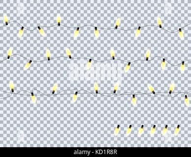Weihnachtsbeleuchtung isoliert realistischen Design Elemente. leuchtende Lichter für die Gestaltung von Weihnachten Grußkarten. Girlanden auf checker Hintergrund. Abbildung Stock Vektor