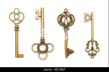 Vinage antike alte Schlüssel auf einem weißen Hintergrund. Stockfoto
