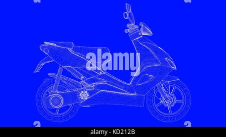 3D-Rendering eines blauen drucken Motor in weißen Linien auf einem blauen Hintergrund Stockfoto