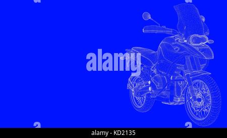 3D-Rendering eines blauen drucken Motor in weißen Linien auf einem blauen Hintergrund Stockfoto