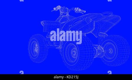 3D-Rendering eines blauen drucken Motor in weißen Linien auf einem blauen Hintergrund Stockfoto
