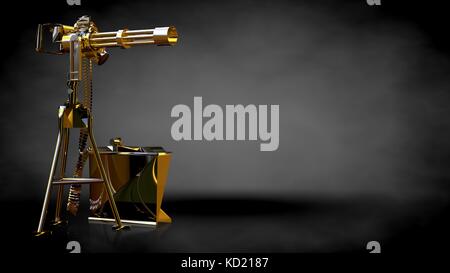 3D-Rendering von einem goldenen Shooting Gun auf einem dunklen Hintergrund Stockfoto