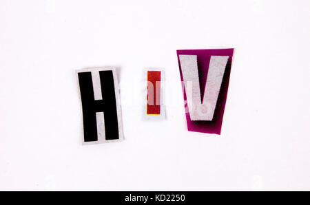 Text aus dem Magazin Buchstaben hiv human immunodeficiency virus Health Concept Stockfoto