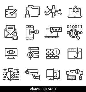 Computer Netzwerk Schutz. Cyber Security Icons Leitung einrichten Stock Vektor
