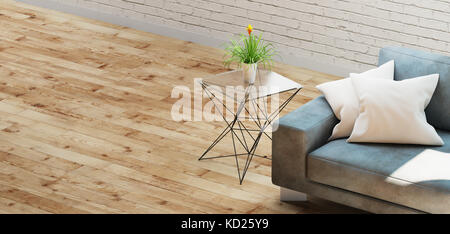 Modernes Sofa in einem Zimmer mit Parkett, 3D-Rendering illustration Stockfoto