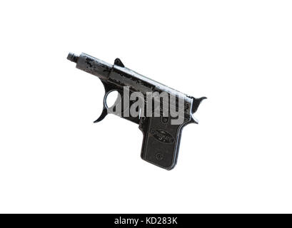 Kinder spud gun auf weißem Hintergrund Stockfoto