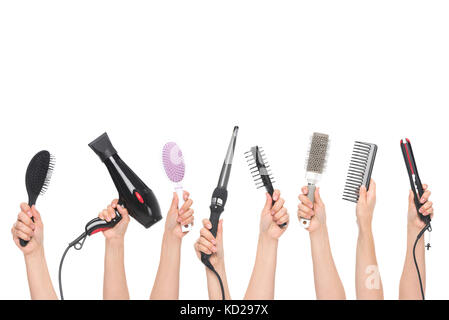 Hände halten Friseursalons Tools Stockfoto