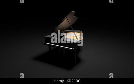 Luxus schwarzes Klavier in der dunklen Szene. 3D-Render Abbildung. Stockfoto