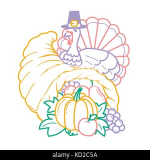 Symbol am Thanksgiving Tag. Symbol in der linearen Stil in Form einer Füllhorn und eine Türkei Stock Vektor