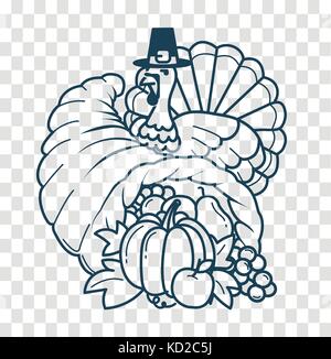 Symbol, Silhouette am Thanksgiving Tag. Symbol in der linearen Stil in Form einer Füllhorn und eine Türkei Stock Vektor