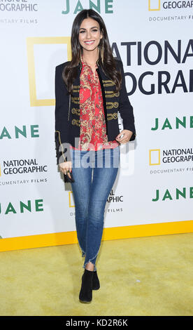 Hollywood, Kalifornien, USA. 9. Okt. 2017. Victoria Gerechtigkeit kommt für die Premiere des Films 'Jane' in der Hollywood Bowl. Credit: Lisa O'Connor/zuma Draht/alamy leben Nachrichten Stockfoto