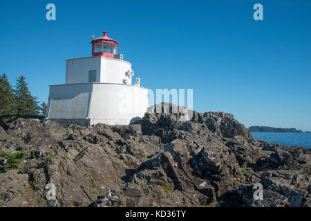 Amphitrite Leuchtturm, Ucluelet, Vancouver Island, Kanada. Stockfoto