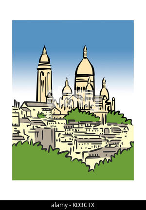 Illustration von Montmartre in Paris, Frankreich Stockfoto