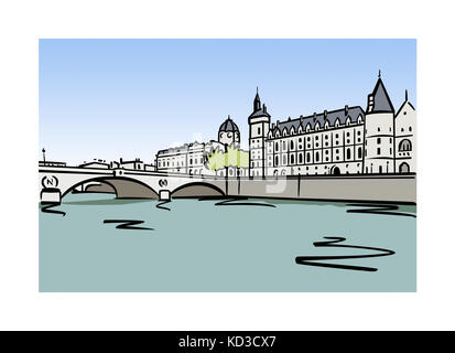 Illustration des Palais de la Cite in Paris, Frankreich Stockfoto