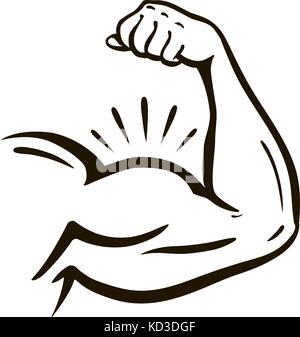 Kraftvolle Hand, muskulöser Arm, Bizeps. Fitnessstudio, Wrestling, Powerlifting, Bodybuilding, Champion, Sport-Symbol. Vektorabbildung Stock Vektor