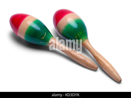 Zwei Holz maracas auf einem weißen Hintergrund. Stockfoto