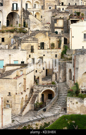 Mittelalterliche Altstadt, Sassi di Matera, UNESCO Kulturhauptstadt 2019, Provinz von Matera, Basilikata, Italien Stockfoto