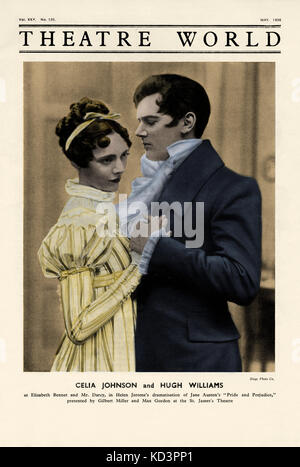 Celia Johnson als "Elizabeth Bennett" und Hugh Williams als "Mr. Darcy" in Helen Jerome die Dramatisierung von Jane Austens Roman "Stolz und Vorurteil". Aufgeführt im St. James's Theatre, London, 1936. CJ, englische Schauspielerin: 18. Dezember 1908 - 26. April 1982. HW, englischer Schauspieler & Dramatiker: 6. März 1904/05 - 7. Dezember 1969. Stockfoto