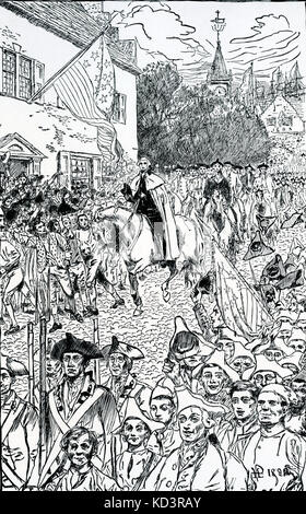 George Washington Prozession zu seiner Amtseinführung als erster Präsident der Vereinigten Staaten, 1789. Illustration von Howard Pyle, 1896 Stockfoto