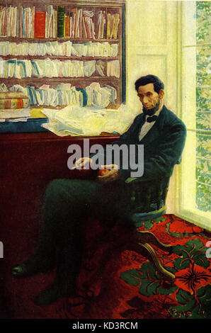 Abraham Lincoln (12. Februar 1809 - 15. April 1865), US-amerikanischer Politiker, 16. Präsident der Vereinigten Staaten. Illustration von Howard Pyle, 1907 Stockfoto