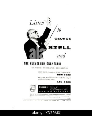 SZELL, George - mit Baton - zurück von Programm 10. Mai 1952. Werbung für Szell die Aufnahmen mit dem Cleveland Orchestra. Ungarische Dirigent und Pianist, 1897-1970 Stockfoto