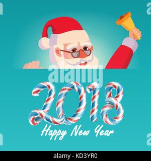 2018 Frohe Weihnachten und ein glückliches neues Jahr Grußkarte mit santa claus Vektor. Feiertage Cartoon Illustration Stock Vektor
