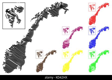 Norwegen karte Vektor-illustration, kritzeln Skizze Norwegen (Svalbard) Stock Vektor