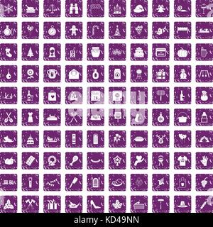 100 Familie Tradition Icons Set grunge Lila Stock Vektor