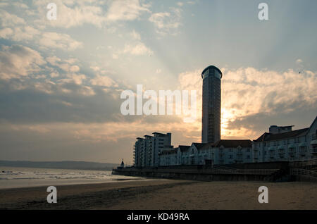 Swansea Beach nach Sturm, Wales Stockfoto