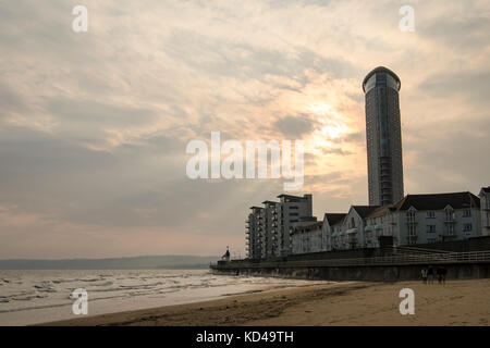 Swansea Beach nach Sturm, Wales Stockfoto