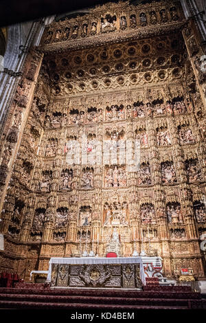 Hauptaltar der Kathedrale von Sevilla, Dancart oder Danchart entwarf es im Jahr 1482, als das größte Altarbild des Christentums, Andalusien, Sp Stockfoto