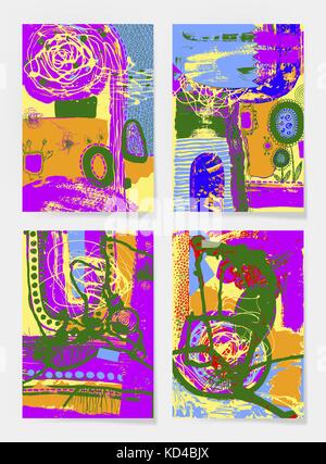 Satz mit vier Stück leere Din-A4-Blatt zeitgenössische abstrakte Malerei Stock Vektor