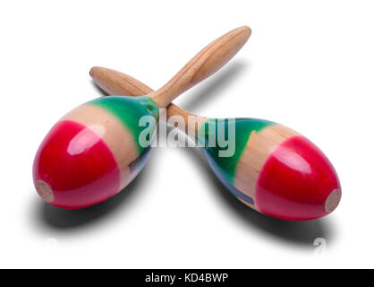 Zwei Holz maracas auf einem weißen Hintergrund. Stockfoto