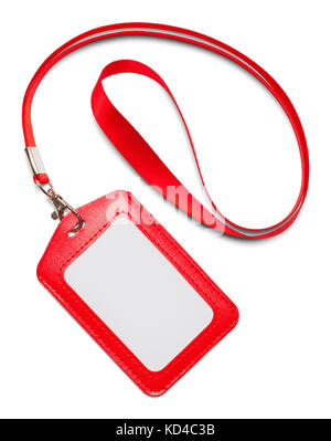 Rot Leder lanyard auf weißem Hintergrund. Stockfoto