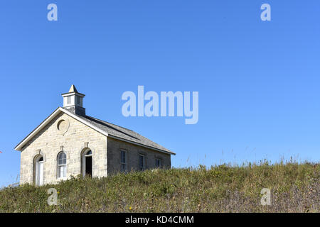 Ein Zimmer schoolhouse - Fox Creek Schule - Flint Hills Region Tall Grass Prairie National Preserve, Kansas, USA Stockfoto