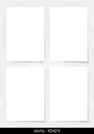 Vier Stücke leer ein 4 weißes Blatt Papier mit dem Schatten Stock Vektor
