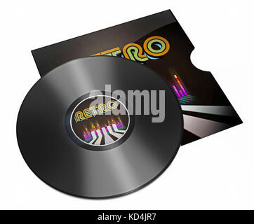 Vintage vinyl platten auf weißem Hintergrund. 3D-Darstellung. Stockfoto