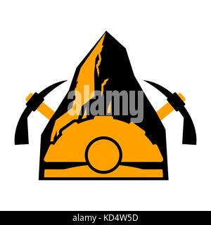 Bergbau Logo. meiner Emblem. Helm und Spitzhacke und Kohle rock. Vector Illustration Stock Vektor