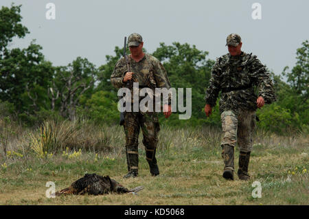 Feder der Türkei Jäger mit ihren Rio Grande gobblers während der Jagd in der Nähe von Coleman Texas Stockfoto