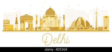 Delhi Skyline der Stadt goldene Silhouette. Vector Illustration. einfache flache Konzept für Tourismus Präsentation, Banner, Plakat oder Website. business travel Stock Vektor